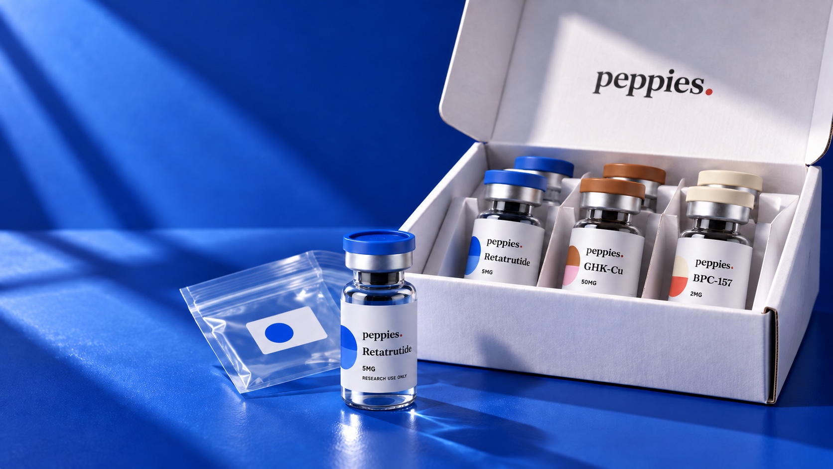 Illustrative Peppies group-order vials with a vial selected for testing