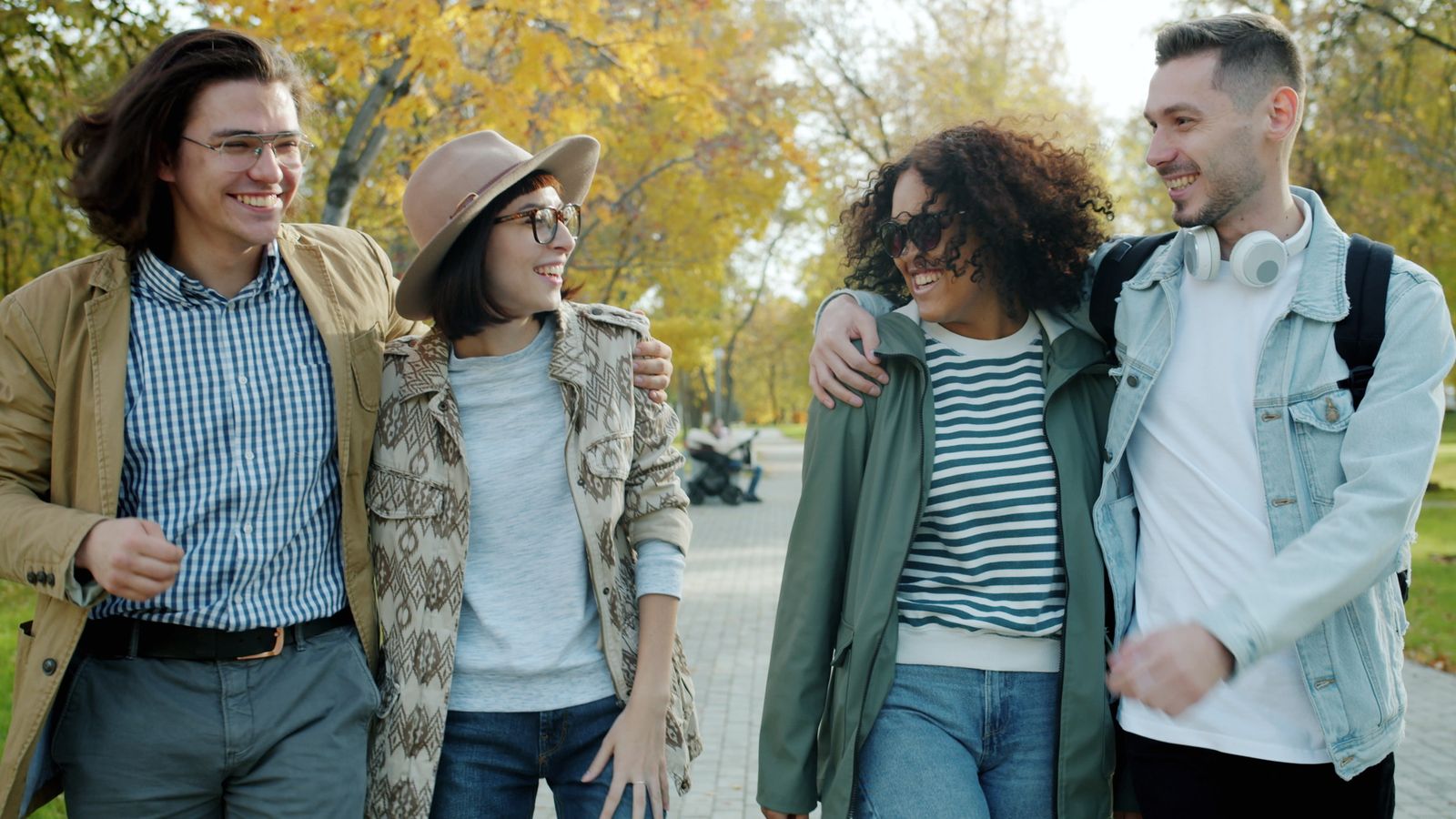 Friends walking outdoors